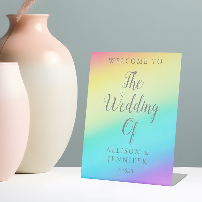 Pretty Rainbow Fade Personalised Wedding Welcome Pedestal Sign (Creator Uploaded)
