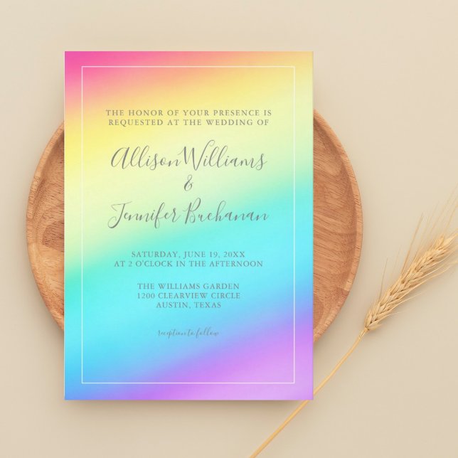 Pretty Rainbow Gradient Colourful LGBTQ Wedding Invitation (Creator Uploaded)