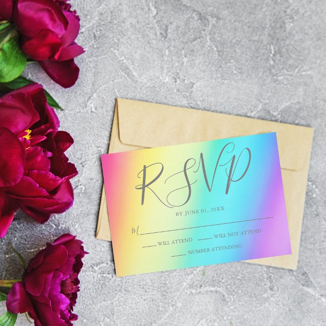 Pretty Rainbow Gradient Colourful LGBTQ Wedding RSVP Card (Creator Uploaded)