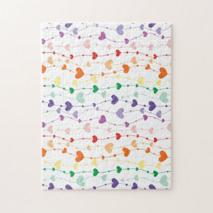 Pretty Rainbow Hearts Pattern Family Jigsaw Puzzle