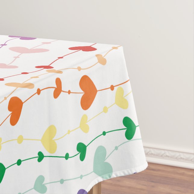Pretty Rainbow Hearts Pattern Family Tablecloth (In Situ)