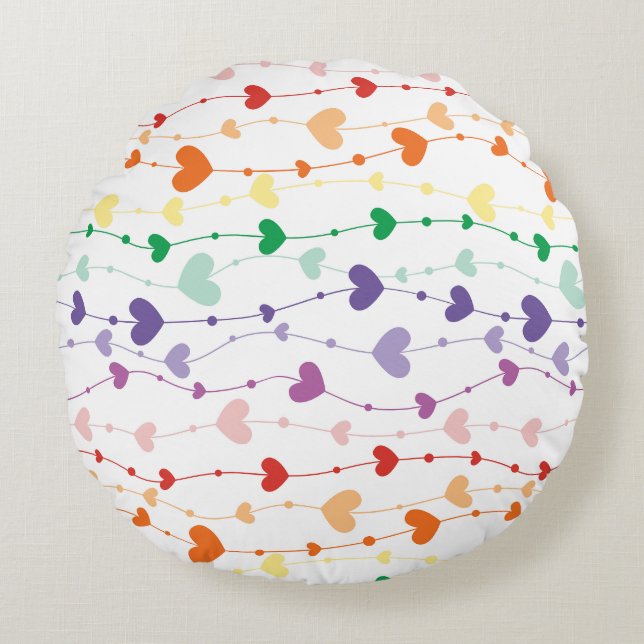 Pretty Rainbow Hearts Pattern Kids Round Cushion (Front)
