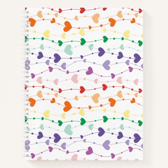 Pretty Rainbow Hearts Pattern Kids School Notebook (Front)