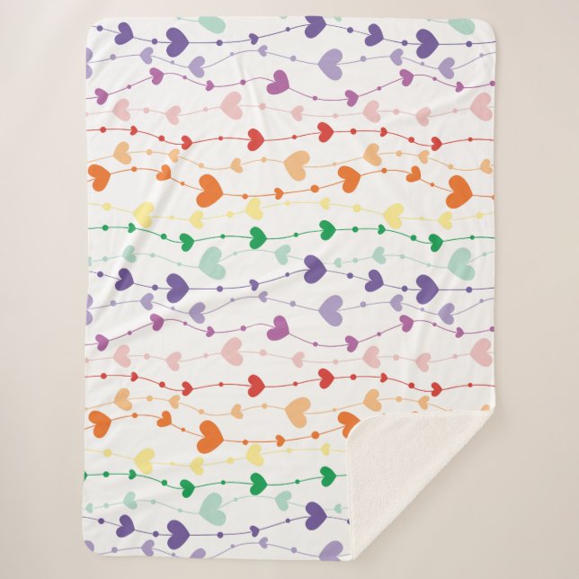 Pretty Rainbow Hearts Pattern Kids Sherpa Blanket (Front)
