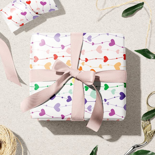Pretty Rainbow Hearts Pattern Kids Wrapping Paper (Creator Uploaded)