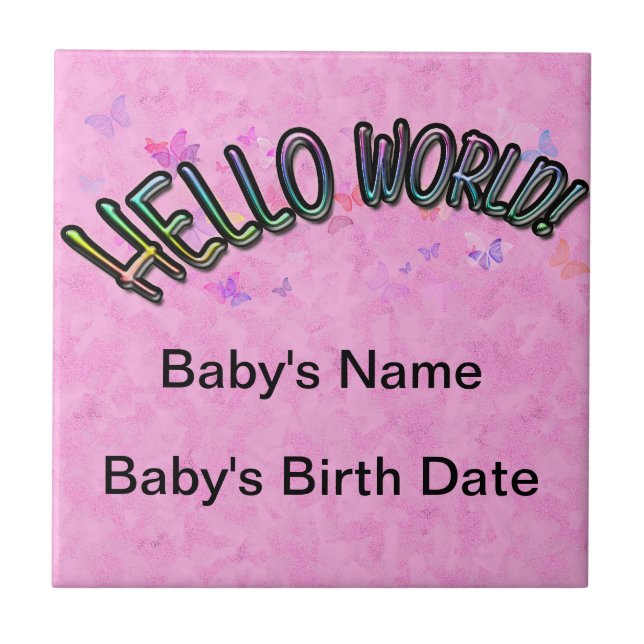Pretty Rainbow Hello World Ceramic Tile (Front)