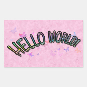 Pretty Rainbow Hello World Rectangular Sticker