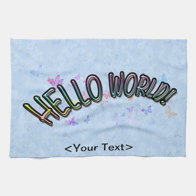 Pretty Rainbow Hello World Tea Towel (Horizontal)