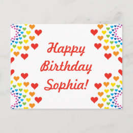 Pretty rainbow of hearts - Happy Birthday Postcard