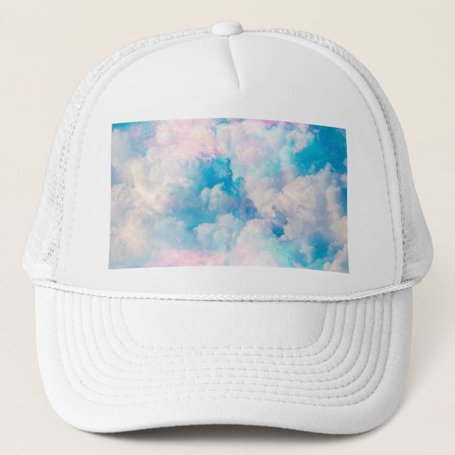 Pretty Rainbow Pastel Clouds Aesthetic design Trucker Hat (Front)
