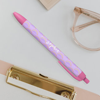 Pretty rainbow pastel colourful name personalised black ink pen