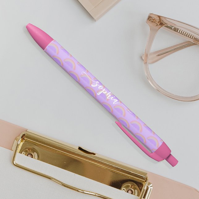 Pretty rainbow pastel colourful name personalised black ink pen (Creator Uploaded)