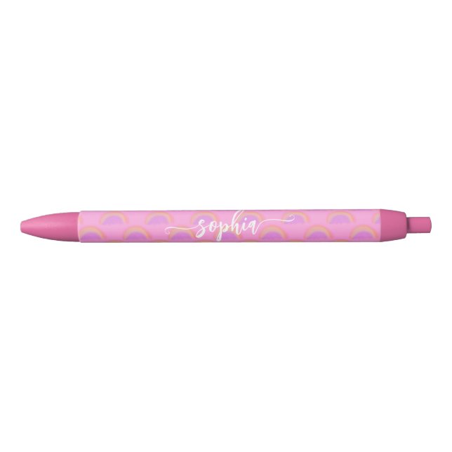 Pretty rainbow pastel colourful name personalised  black ink pen (Front)
