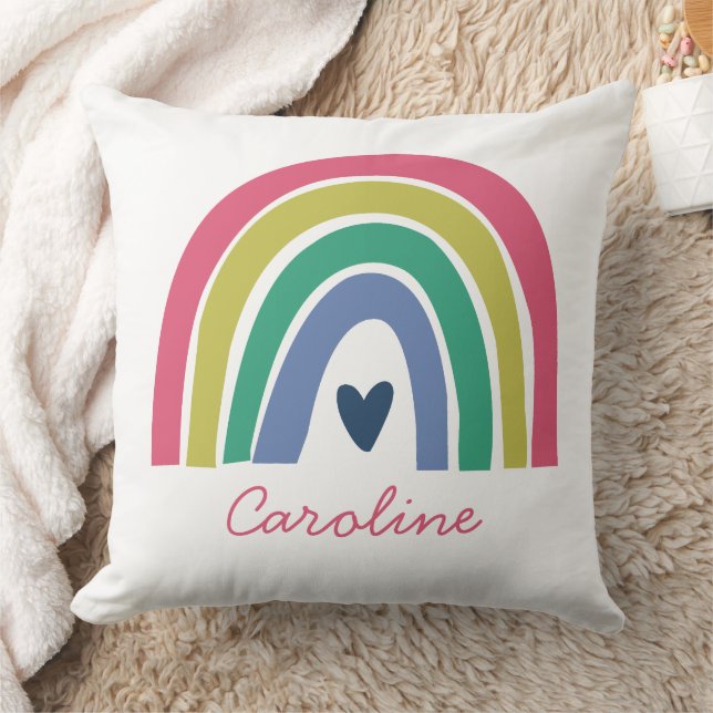 Pretty Rainbow Pink Blue Boho Name Cushion (Blanket)