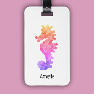 Pretty Rainbow Seahorse Personalised Luggage Tag