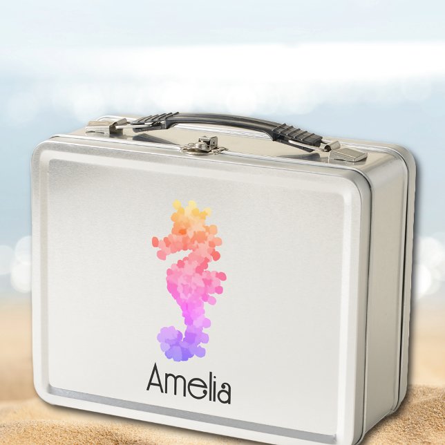 Pretty Rainbow Seahorse Personalised Metal Lunch Box (Creator Uploaded)