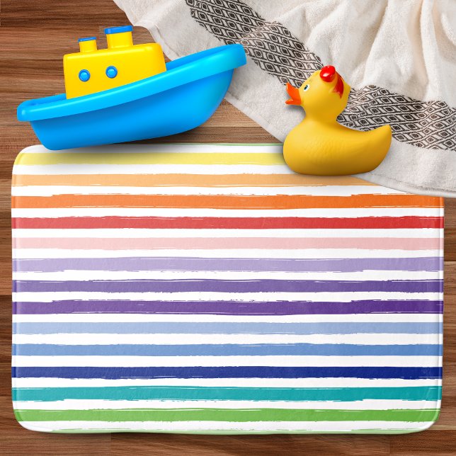 Pretty Rainbow Stripe Pattern Bathroom Bath Mat (Creator Uploaded)