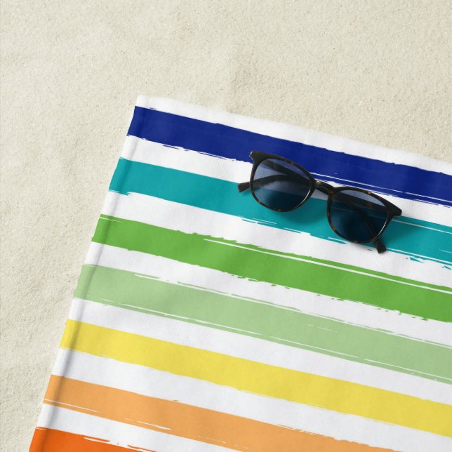 Pretty Rainbow Stripe Pattern Beach Towel (In Situ)