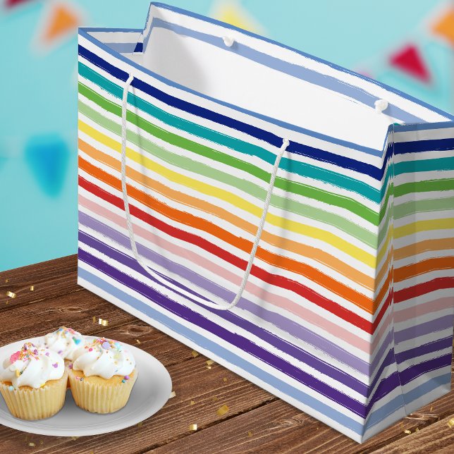 Pretty Rainbow Stripe Pattern Birthday Large Gift Bag (Creator Uploaded)