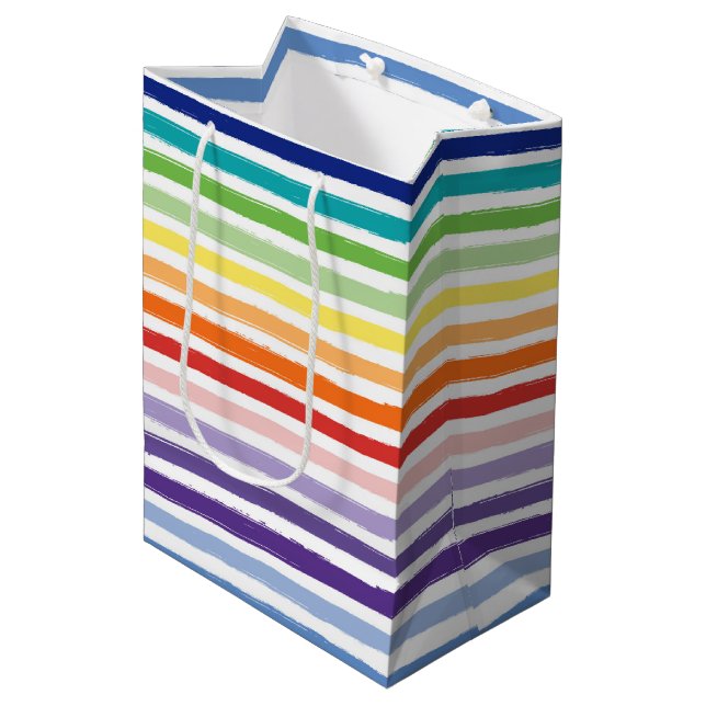 Pretty Rainbow Stripe Pattern Birthday Medium Gift Bag (Front Angled)