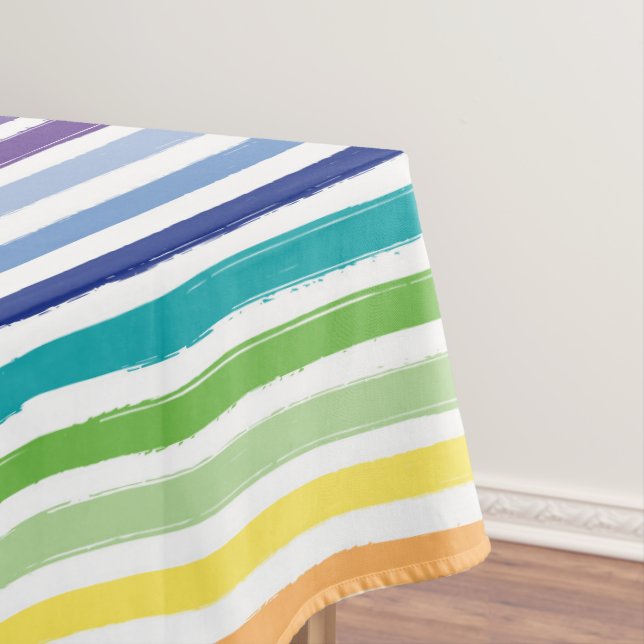 Pretty Rainbow Stripe Pattern Kitchen Tablecloth (In Situ)