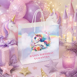 Pretty Rainbow Unicorn Girl Birthday Gift Bag