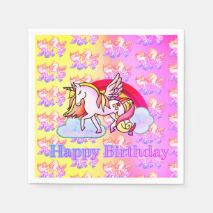 Pretty Rainbow Unicorn Pegasus Pastel Magic Napkin