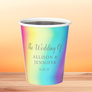 Pretty Rainbow Wedding Personalised Paper Cups