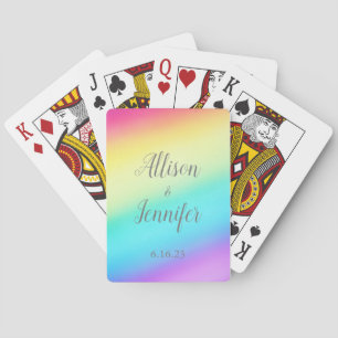 Pretty Rainbow Wedding Personalised Playing Cards