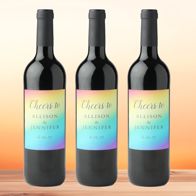 Pretty Rainbow Wedding Personalised Wine Label (Creator Uploaded)