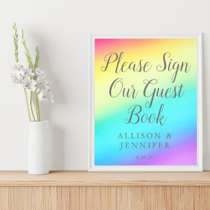 Pretty Rainbow Wedding Sign Our Guest Book Poster