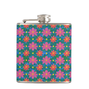 Pretty Rangoli Flowers and Polka Dots Hip Flask