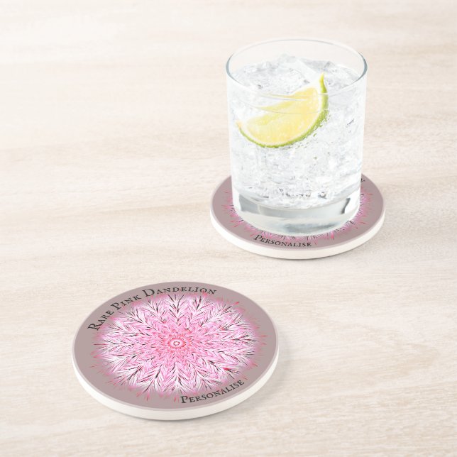 Pretty Rare Pink Dandelion Flower Boho Coaster (Side)