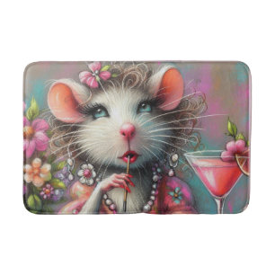 Pretty Rat Lady Having a Martini Contemplating Bath Mat