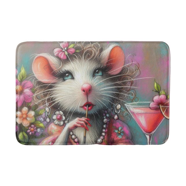 Pretty Rat Lady Having a Martini Contemplating Bath Mat (Front)