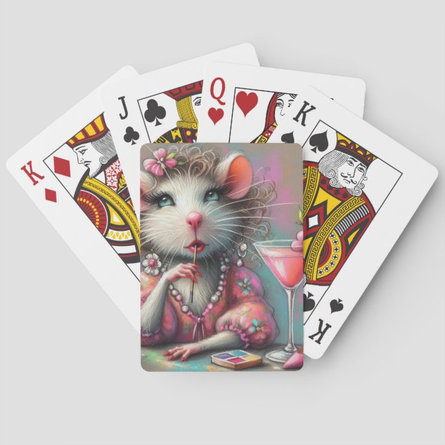 Pretty Rat Lady Having a Martini Contemplating Playing Cards (Back)