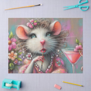 Pretty Rat Lady Having a Martini Decoupage Tissue Paper