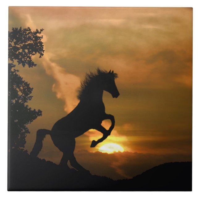Pretty Rearing Horse Art Tile (Front)