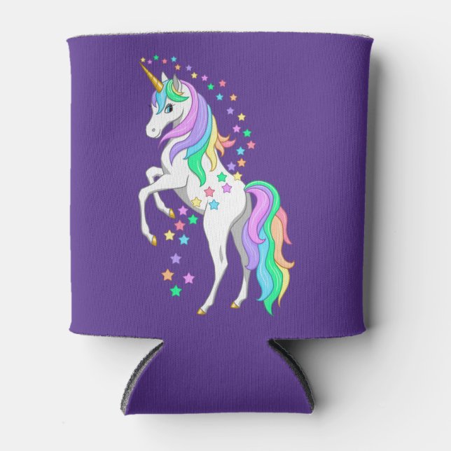 Pretty Rearing Rainbow Unicorn Falling Stars Can Cooler (Front)