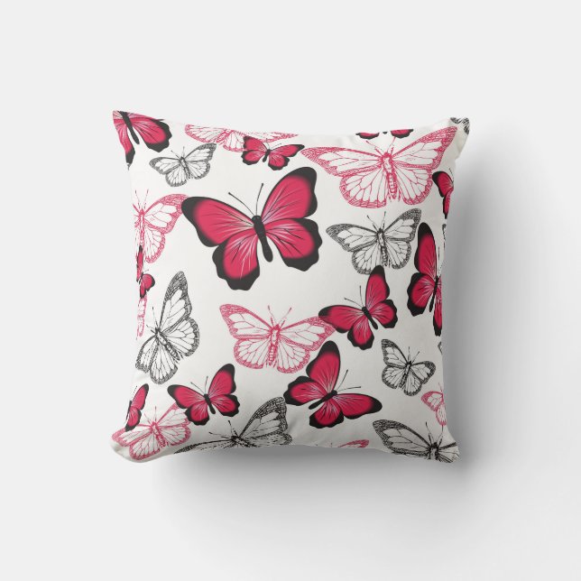 Pretty Red and Black Butterfly Art Pattern Cushion (Front)