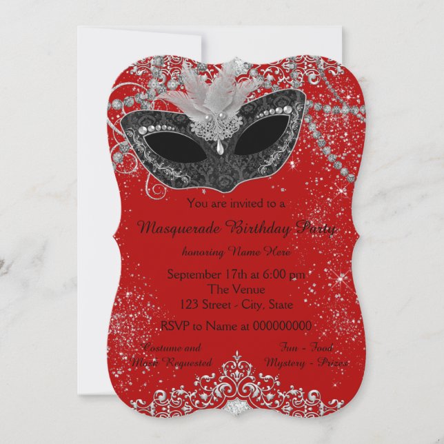 Pretty Red and Black Masquerade Party Invitation (Front)