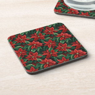 Pretty Red and Green Poinsettias Digital Art Coaster