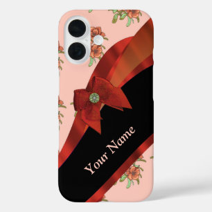Pretty red and pink vintage floral pattern iPhone 16 case