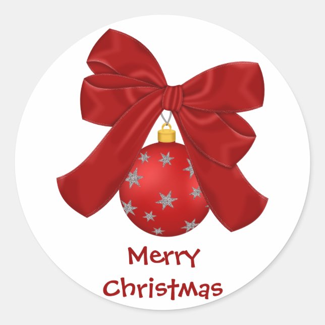 Pretty Red and Silver Ornament Stickers (Front)