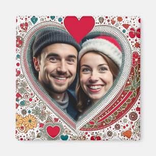 Pretty Red and Turquoise Hearts Frame Magnet
