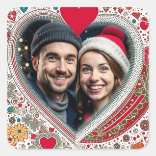 Pretty Red and Turquoise Hearts Frame  Square Sticker