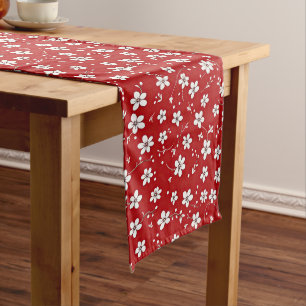 Pretty Red And White Ditsy Floral Pattern Long Table Runner
