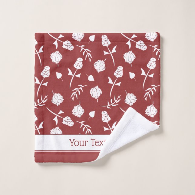 Pretty Red and White Roses Rosebuds Floral Pattern Bath Towel Set (Wash Cloth)