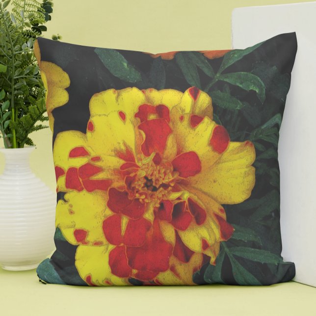 Pretty Red and Yellow Marigold Flowers  Cushion (Creator Uploaded)