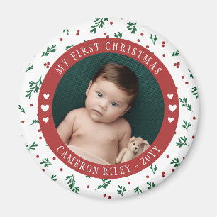 Pretty Red Berry Pattern Baby's First Christmas Magnet